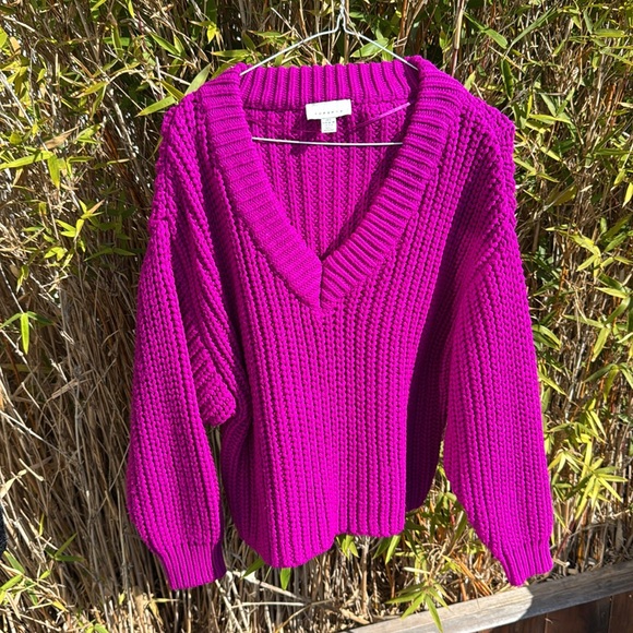 TOPSHOP Bold Oversize Chunky Knit V-Neck Bright Purple Sweater Size S - Picture 5 of 8